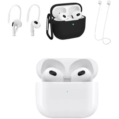 image of Apple AirPods (3rd generation) with Lightning Charging Case- Black Case Bundle with sku:mpny3blk-streamline