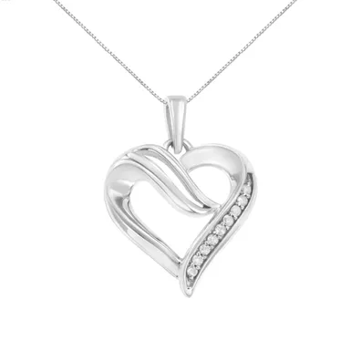 Sterling Silver 1/10 cttw Diamond Heart Pendent Necklace (I-J, I2-I3) Choice of Metal Color