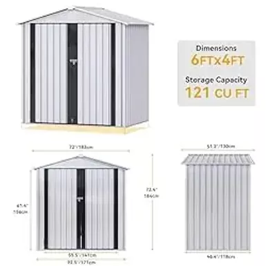 image of DWVO 6x4ft Metal Outdoor Storage Shed, Large Heavy Duty Tool Sheds with Lockable Doors & Air Vent for Backyard Patio Lawn to Store Bikes, Tools, Lawnmowers,White with sku:b0cz73rmx5-amazon