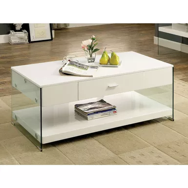 Contemporary Wood Storage Coffee Table in White