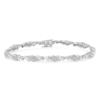 .925 Sterling Silver 1 1/2 Carat TDW Pave and Channel-Set Diamond Link Bracelet (I-J, I2-I3)