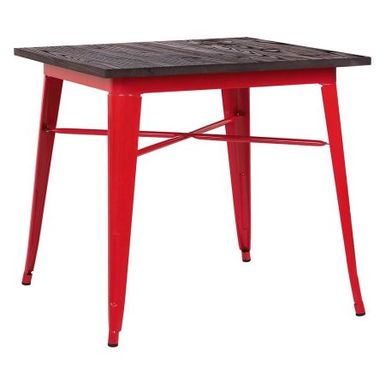 Amalfi Top Steel Dining Table 30" - Glossy Red + Elm Wood