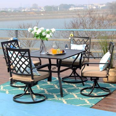 image of Viewmont 5-piece Outdoor Dining Set with Large Table and 4 Swivel Chairs by Havenside Home - Large Lattice Weave with sku:-wkgg30edrmzf0iq6zabbqstd8mu7mbs-phi-ovr