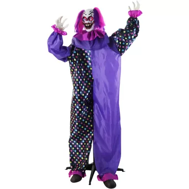 Animatronic Talking Clown with Waving Hand and Light-Up Eyeballs for Scary Halloween Decoration