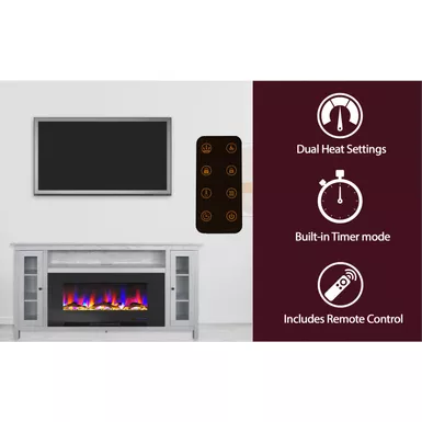 image of Somerset 70-In. White Electric Fireplace TV Stand with Multi-Color LED Flames, Driftwood Log Display, and Remote Control with sku:cam6938-2wht-almo