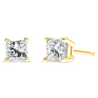 image of 14k Yellow Gold 1/5ct TDW Certified Princess-cut Diamond Stud Earrings (I-J, I1-I2) with sku:74-3312ydm-luxcom