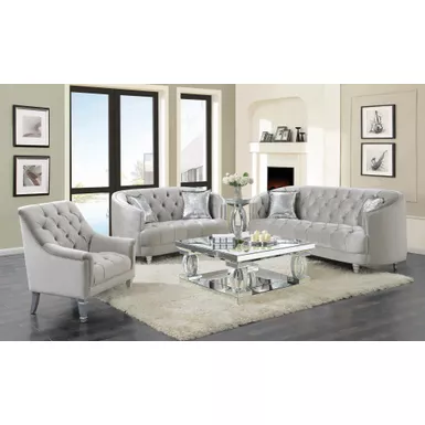 image of Avonlea Sloped Arm Tufted Chair Grey with sku:508463-coaster