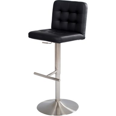 Brushed Stainless Steel Adjustable Height Swivel Tufted Bar Stool - Black