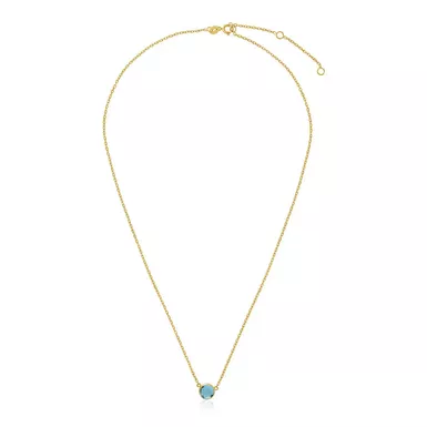 14k Yellow Gold Necklace with Round Blue Topaz (17 Inch)