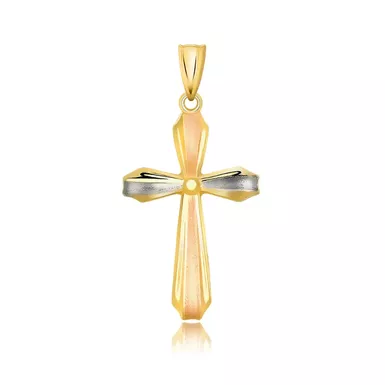 image of 14k Tri Color Gold Cross Motif Pendant with Textured Finish with sku:d190567-rcj