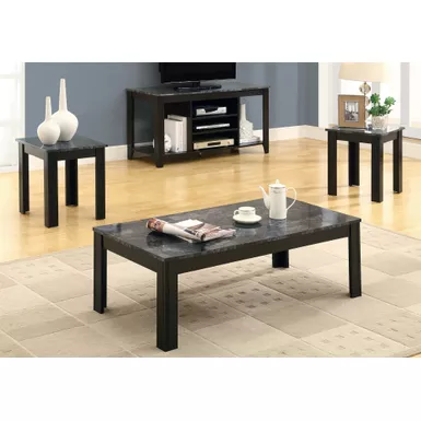 image of Table Set/ 3pcs Set/ Coffee/ End/ Side/ Accent/ Living Room/ Laminate/ Grey Marble Look/ Black/ Transitional with sku:i-7843p-monarch