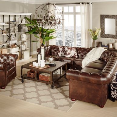 To Own Knightsbridge Tufted Scroll Arm Chesterfield 7 Seat L To Own Knightsbridge Tufted Scroll Arm Chesterfield 7 Seat L Shaped Sectional By Inspire Q Brown Bonded Leather Flexper