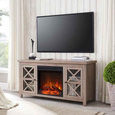 image of Colton TV Stand with Log Fireplace Insert - Gray Oak with sku:knfxjbiuof_hpsfdfrwwxgstd8mu7mbs--ovr