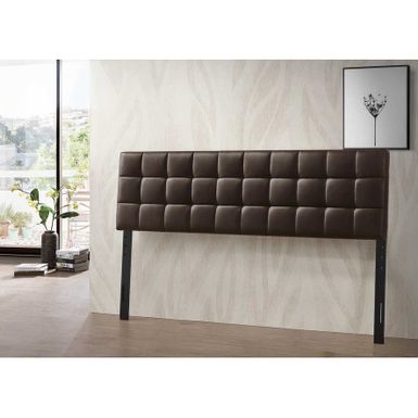 image of Varya Tufted Faux Leather Upholstered Panel Headboard (Brown/ Black) - Brown - King with sku:k6qnd8etqga65gvr6vnejastd8mu7mbs-overstock