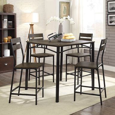 image of Industrial Antique Brown/Black 5 Pc. Counter Ht. Table Set with sku:idf-3920pt-5pk-foa
