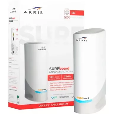 image of ARRIS - SURFboard S33 32 x 8 DOCSIS 3.1 Multi-Gig Cable Modem with 2.5 Gbps Ethernet Port - White with sku:bb21625916-bestbuy