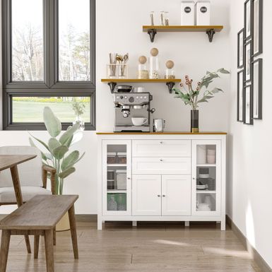 HOMCOM 47" Modern Buffet Cabinet, Storage Sideboard with Glass Door, Pull-Out Drawers and Adjustable Shelving for Kitchen - White