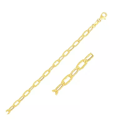 14k Yellow Gold Anklet with Flat Hammered Oval Links (10 Inch)