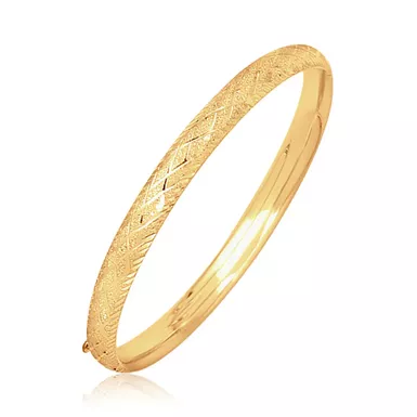 14k Yellow Gold Diamond Carved Bangle (6.0 mm) (7 Inch)