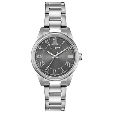 Bulova - Ladies' Corporate Collection Silver-Tone Stainless Steel Watch Gray Dial