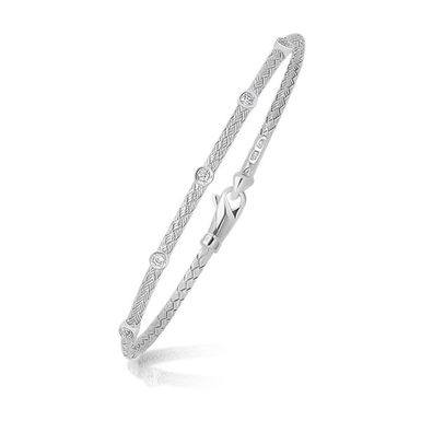 14k White Gold Diamond Accent Station Basket Weave Bracelet (8 Inch)