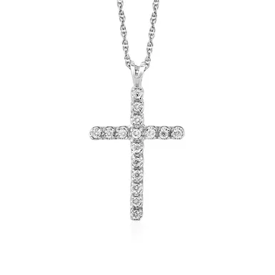 image of Cross Pendant with Diamonds in Sterling Silver (18 Inch) with sku:d14533825-18-rcj