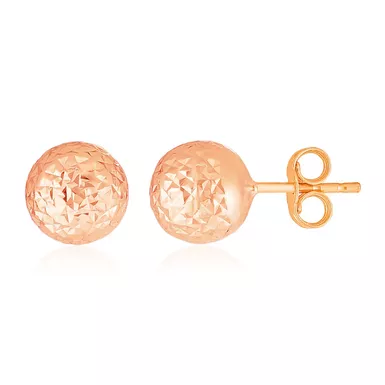 14k Rose Gold Ball Earrings with Crystal Cut Texture