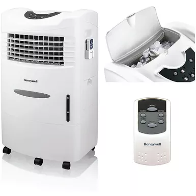 image of Honeywell - 470 CFM Indoor Evaporative Air Cooler (Swamp Cooler) with Remote Control - White with sku:bb21954913-bestbuy