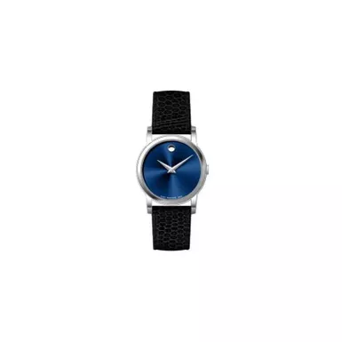 Movado - Ladies Museum Classic Silver & Black Textured Leather Strap Watch Blue Dial