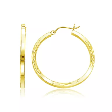 14k Yellow Gold Diamond Cut Hoop Earrings