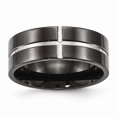 Titanium Polished Black IP Grooved Comfort Back Ring - 8.5