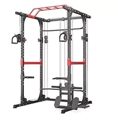 image of AKYEN Power Cage, 1200lbs Capacity Power Rack with Adjustable Cable Crossover System, Multi-Function Squat Rack with Pulley System, Weight Cage for Home Gym with Training Attachments with sku:b0d1gdl4wl-amazon