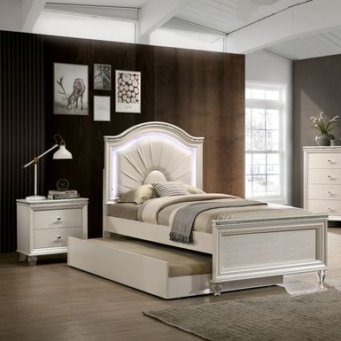 image of Ving Glam White Wood 2-piece Kids Bedroom Set with LED by Furniture of America - Twin with sku:f22e7j08qywrbb1rsrt86wstd8mu7mbs-overstock