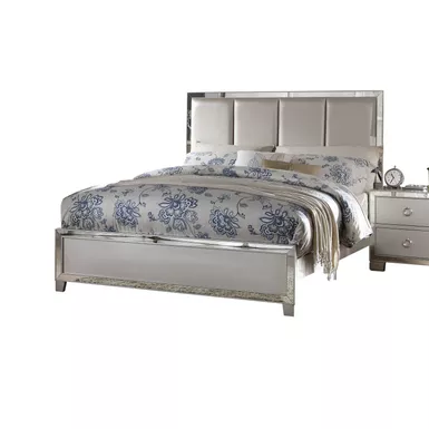 ACME Voeville II Queen Bed, Platinum Synthetic Leather & Platinum