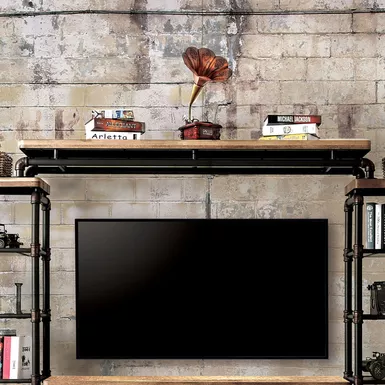 Industrial Metal TV Bridge in Antique Black/Natural Tone