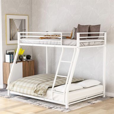 image of Merax Twin over Full Metal Floor Bunk Bed - White with sku:badcgpmvotl69s2hlyd7bastd8mu7mbs-overstock