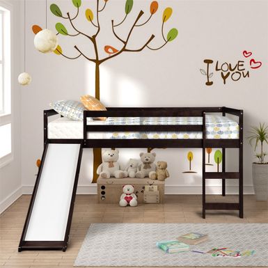 Merax Twin Loft Bed with Slide, Ladder - Espresso