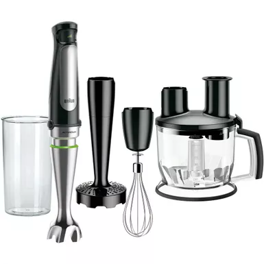 image of Braun - MultiQuick 7 Smart-Speed Hand Blender with 500 Watts of Power, Whisk, Masher, and 6-Cup Food Processor with sku:mq7077x-almo