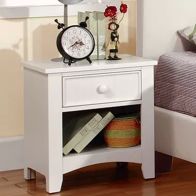 image of Transitional Solid Wood 1-Drawer Nightstand in White with sku:idf-7905wh-n-foa