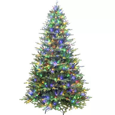 Fraser Hill Farm 9.0' Oregon Pine Tree, 10 Function Multi LED Lights, EZ Connect, Timer, Remote