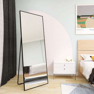 image of 65" x 24" Alloy Frame Full Length Mirror Hanging Standing Or Leaning - 65"H x 24"W - Black with sku:uluzjw6bufp_sra07sdqvwstd8mu7mbs--ovr