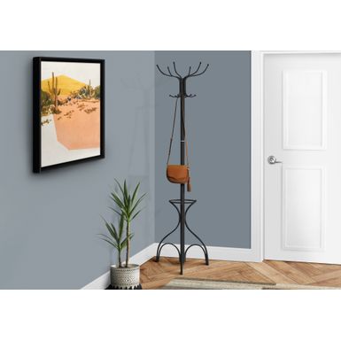 image of COAT RACK - 70"H / BLACK METAL WITH AN UMBRELLA HOLDER with sku:i2031-monarch