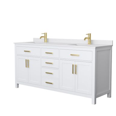 Beckett 72-inch Double Vanity with Cultured Marble Top - Green, Nickel Trim, White Cultured Marble Top