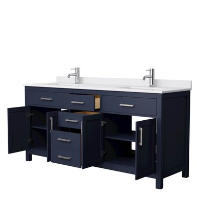 Beckett 72-inch Double Vanity with Cultured Marble Top - Green, Nickel Trim, White Cultured Marble Top