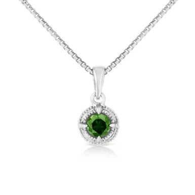 image of .925 Sterling Silver Treated Diamond Solitaire 18" Milgrain Pendant Necklace (I1-I2 Clarity) Choice of Diamond Color & Ct Wt with sku:80-7685wgd-luxcom