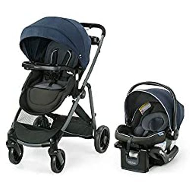 image of Graco Modes Element LX Travel System | Includes Baby Stroller with Reversible Seat, Extra Storage, Child Tray, One Hand Fold and SnugRide® 35 Lite LX Infant Car Seat, Lanier Element Canter with sku:b07y5vh28m-amazon