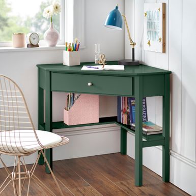 image of Porch & Den Lincoln Corner Desk - Dark Green with sku:tj-xcfh_3dyz1qkoacmjaqstd8mu7mbs-overstock