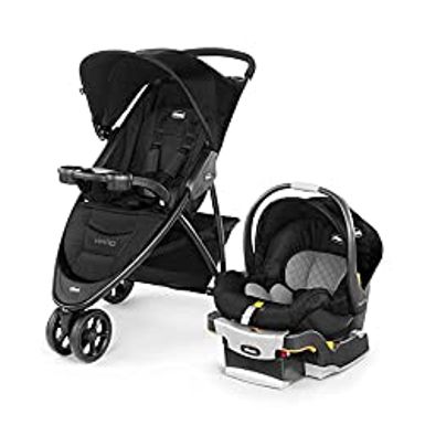 image of Chicco Viaro Quick-Fold Travel System, Includes Infant Car Seat and Base, Stroller and Car Seat Combo, Baby Travel Gear, Black/Black with sku:b07xlg6bjh-amazon