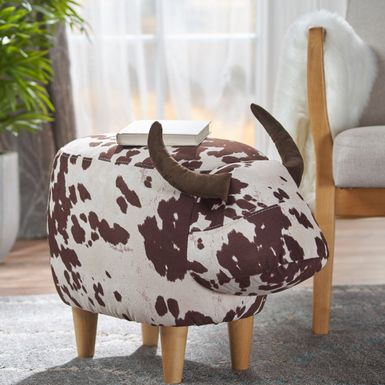 image of Bessie Fabric Cow Ottoman by Christopher Knight Home - White/Brown with sku:-61vuz19oszl4yeoqqrgcgstd8mu7mbs-overstock