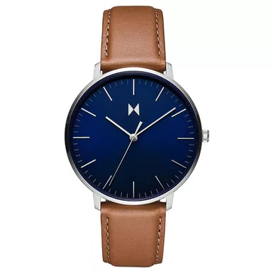 MVMT - Mens Legacy Slim Brown Leather Strap Watch Manta Blue Dial